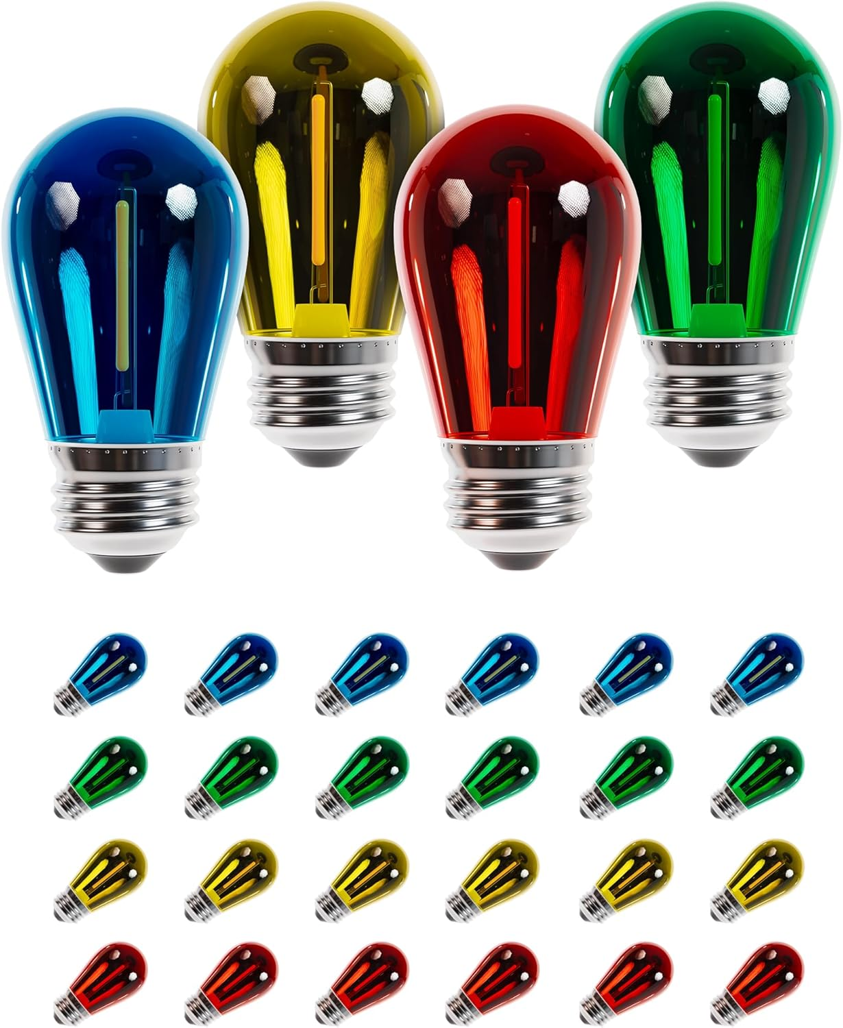 24-Pack 1W S14 Colored LED String Light Bulbs E26 Medium Base, Shatterproof Wate