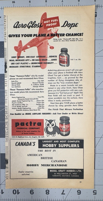 #ad 1953 AeroGloss Hot Fuel Proof Dope Pactra Chemical Vintage 5x8 Model Airplane Ad $12.95