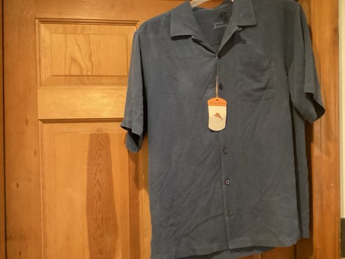 Tommy Bahama Blue Silk Short Sleeve Button Up Camp Shirt Men’s Sz Medium