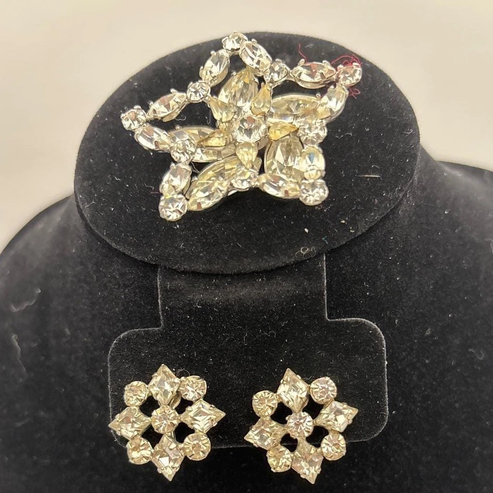 Conjunto de pendientes broche diamantes de imitación marqués Starburst floral joyería de boda de colección Foto 2 de 4