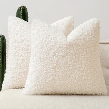 Set of 2 Faux Fur Throw Pillow Covers 18x18 Inch, White 18" x 18" Pack of 2 