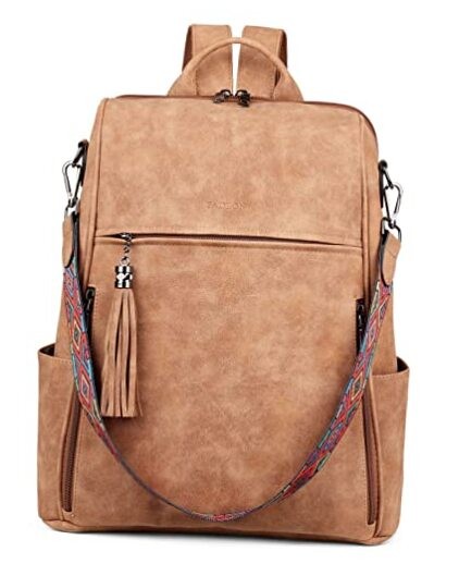 Stylish Camel Brown Suede Leather Laptop Backpack Fits 15.5-Inch Devices