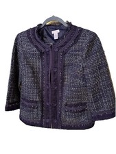 Chico's Woman Tweed Blazer Jacket Size I Purple Multicolor