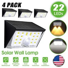 4x 22 LED Solar Power Wall Light Outdoor PIR Motion Sensor Security Garden Lamp