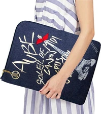 LANVIN en Bleu Japan Fashion Clutch Foil Gold Logo Art Denim Pre-owned-Excellent