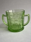 Hazel Atlas Uranium Glass Sugar Bowl – Double Handle – Depression Era– Glows UV