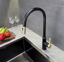 Pull Out Kitchen Sink Mixer Tap Black Brushed Gold Swivel Spout Faucet Brass