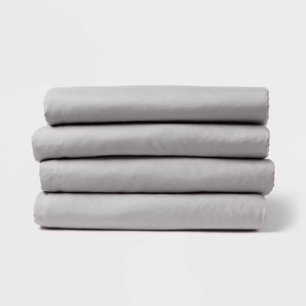 King 4pk Fitted Sheet Gray - Room Essentials: Woven Recycled Polyester, Machine