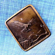 Bald Eagle Dress Belt Buckle Sportsman Cowboy Vtg 70s Indiana Metal Craft.QRT697
