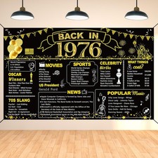 50th Birthday Black Gold Party Decoration, Back in 1976 Banner 50 Year