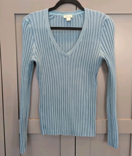 Sundance WOMEN'S LARGE Dreamer Legends Ribbed V-Neck Sweater Robins Egg Blue - Picture 3 of 8