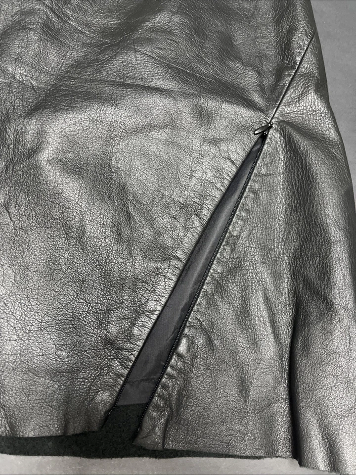 Mini-saia feminina Venezia couro midi tamanho 16 38” cintura preta forrada fenda com zíper - Imagem 2 de 4