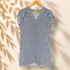 Gap Dress Women S Small Blue Striped Shift Midi V-Neck Short Sleeve Rayon Casual