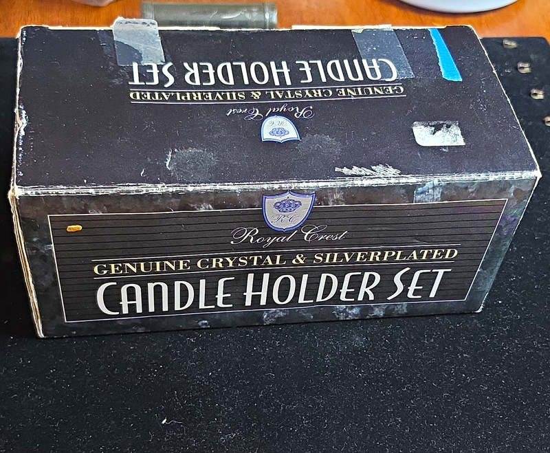 Royal Crest Cut Crystal Silverplate Candle Holder Set, 2 Holders, Boxed