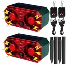 Qualirey 2 Pcs Solar Outdoor Motion Sensor Alarm with Stake Animal Deterrent Dog