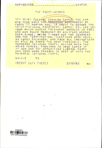 1965 Press Photo Colonel Oswaldo Lopez of Honduras - lra88809 - 画像2/2