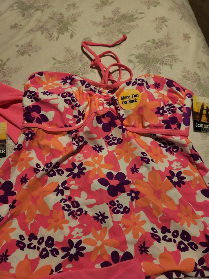 Conjunto de traje de baño Tankini floral rosa/púrpura Joe Boxer Juniors (3) nuevo con etiquetas talla XL Foto 4 de 4