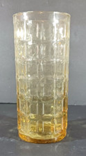 Vintage YELLOW Amber GLASS WAFFLE BLOCK Pattern Water Ice Tea MCM 6"