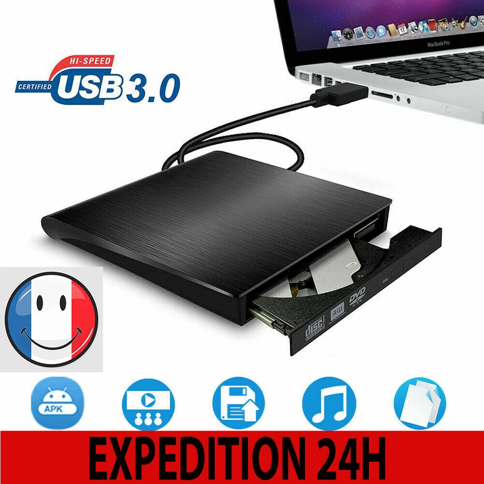 ISONIX Lecteur CD DVD Externe Graveur USB 3.0 DVD Externe Portable RW/ROM Player Reader
