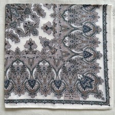 Handkerchief Vintage Light Brown Cotton Green Damask Paisley Pocket Square 17"
