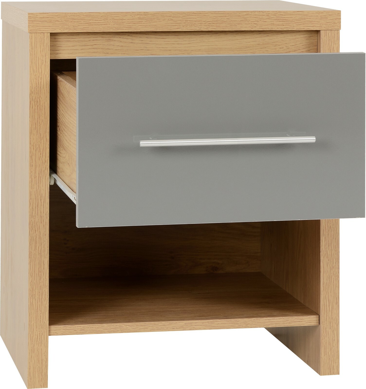 SEVILLE LIGHT OAK & GREY GLOSS BEDROOM FURNITURE, WARDROBES, CHESTS