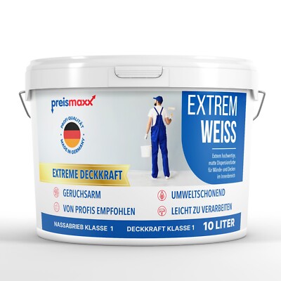 preismaxx Extrem Weiß Wandfarbe 10 Liter hohe Deckkraft weiss matt Innenfarbe