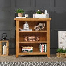 Cheshire Oak Bookcase Small Low Compact Adjustable 2 Shelf Furniture Living Room