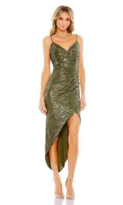 Ieena Mac Duggal Olive Green High-Low Sequin Dress Size 6 $358