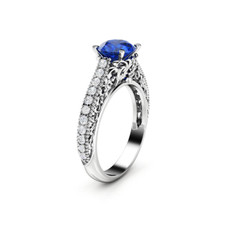 2ct Lab-Created Blue Sapphire Engagement Ring WhiteGold Plated Floral Filigree