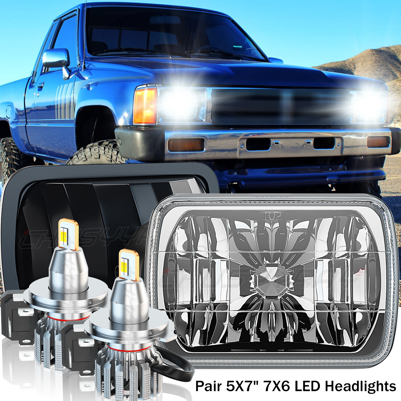 Pair Brightest 5X7 7x6 Rectangle LED Hi/Lo Headlight DRL for Toyota Pickup Truck