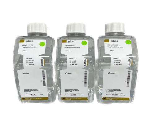(3) GIBCO 1000mL PBS Phosphate Buffered Saline Solution pH 7.4 (1X ...