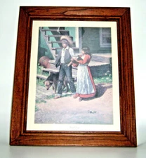 1974 "School Days" Tom Sawyer Print by Jim Daly Oak Wood Frame Under Glass