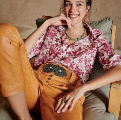 Sezane Pierro Shirt Magenta Botanical Floral Botanique Print