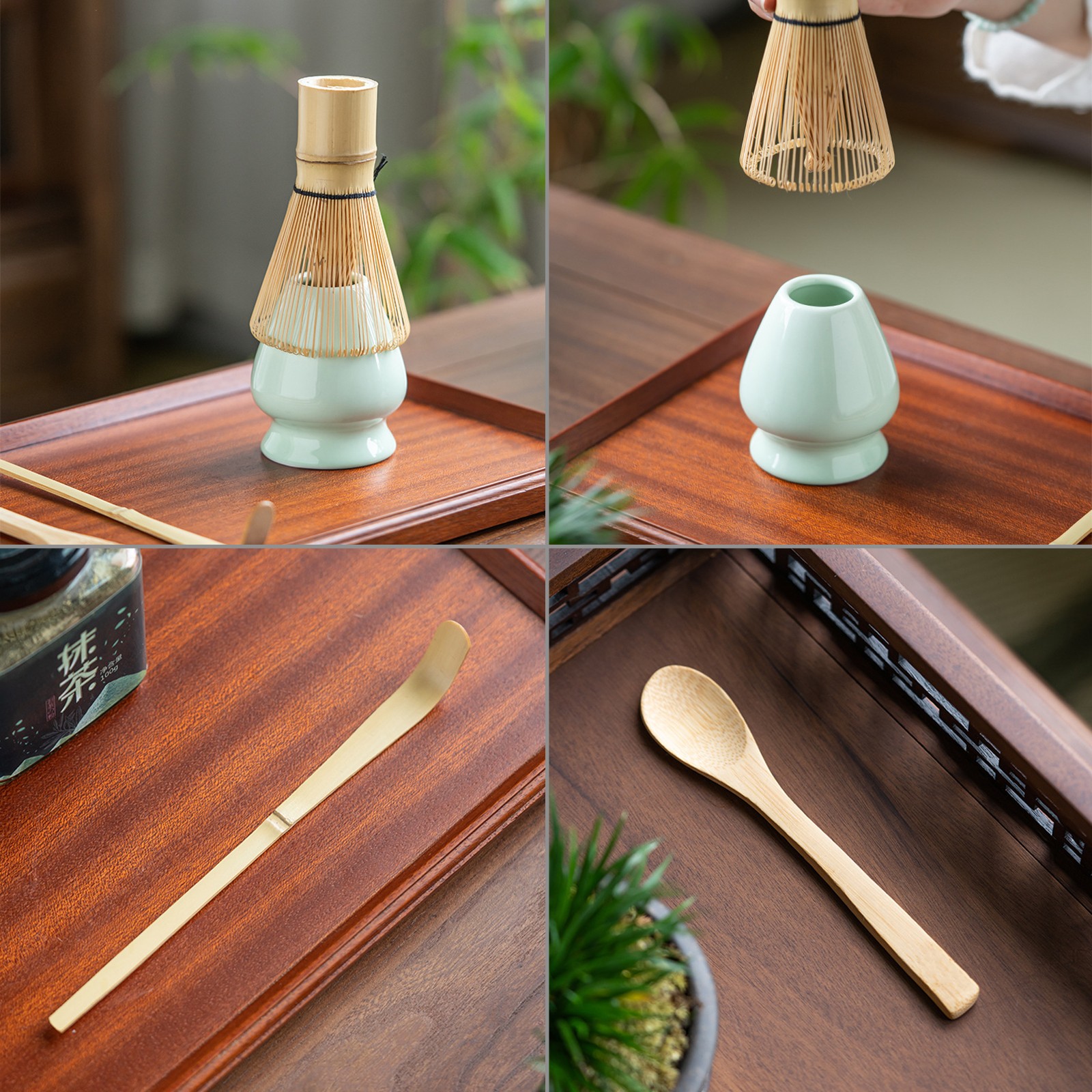 4 Pcs Set Powder Whisk Green Tea Powder Preparing Brush Matcha Bamboo Chasen