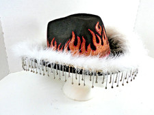 Womans Ladies M/L Fancy Cowboy Cowgirl Hat Fur Flames Bangles Western Rodeo A