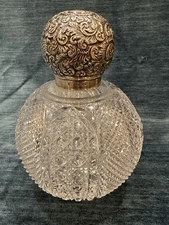 Antique English marking sterling silver and cut crystal dresser jar - screw top