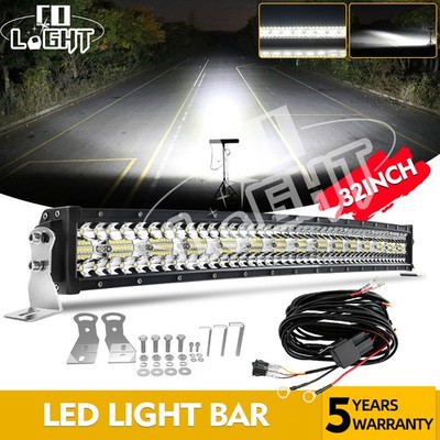 32''inch Tri-Row Curved 12D Lens LED Light Bar Spot Flood w/Wire Offroad 34'' 30''