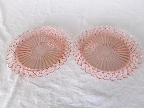 2 HOCKING PINK WATERFORD (Waffle) DINNER PLATES - No Chips or Fleabites