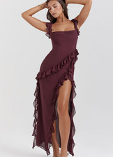 HOUSE OF CB 'Ariela' Mulberry Ruffle Maxi Dress/Size M-US 6-8/