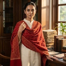 Sanskriti Vintage Red Pure Wool Shawl Hand Embroidered Suzani Traditional Stole