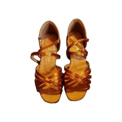 OLORA Women's Silk Satin Latin Dance Shoes Ballroom Salsa Social Size 4 TAN NEW