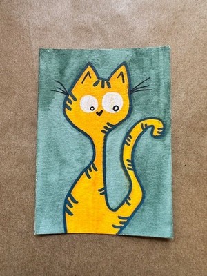 ACEO watercolor ATC crazy Kookie cat original art collectible painting fun cute