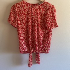 NWT Madewell red and cream lightweight floral tie front blouse size XS