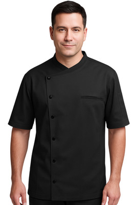 Unisex Asymmetrical Chef Jacket  Short Sleeve with Snap Buttons and Mesh Panels