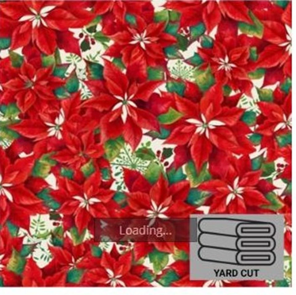 Poinsettias Red Holiday Christmas 1 Yard Cotton Fabric PreCut Fabric - Image 2 of 3