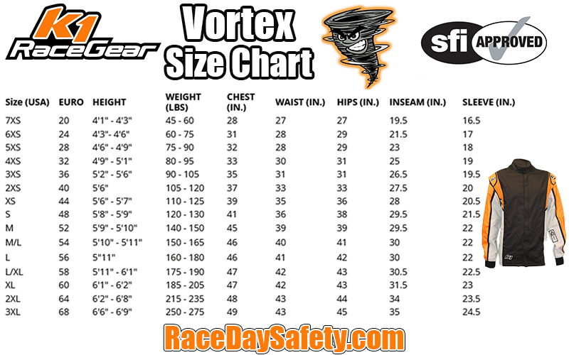 10箱 K1 RaceGear Vortex Racing Jacket Kid's and Adults SFI 3.2A/1
