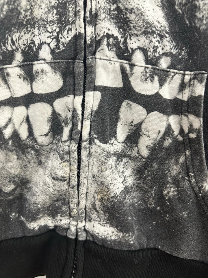 De Colección Puño de Hierro Y2K Esqueleto Calavera Cara Grande Cremallera Completa Gótica Sudadera con Capucha Talla M Foto 4 de 4