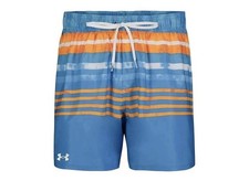 Under Armour Swim Shorts Boys Youth Large Blue Ripple Stripe Mesh Lined UPF 50 