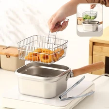 Mini Deep Fryer with Basket Stainless Steel Cooking Pot for Pasta Fish Stews