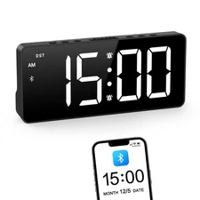 Digital Alarm Clock, LED Bedroom Clock with Bluetooth Sync Time, Auto Sync Ti...